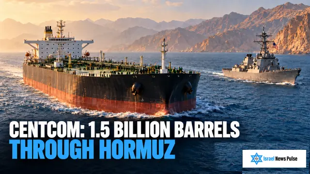 Oil tanker and a U.S. warship near a mountainous coast