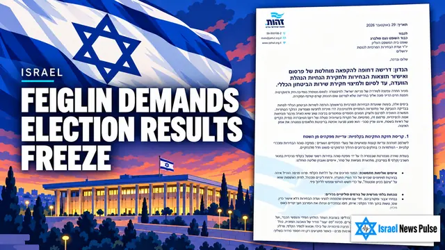 Israeli flag, the Knesset and a reproduction of Feiglin's letter demanding an election results freeze