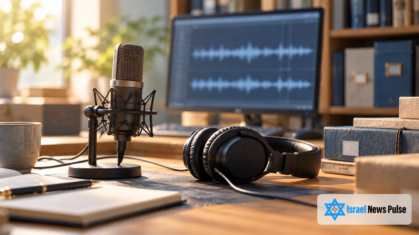 Microphone et casque sur une table d’enregistrement près d’un poste d’archives