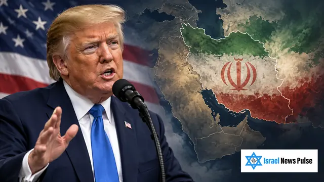 Editorial illustration of Donald Trump with American and Iranian flag motifs.