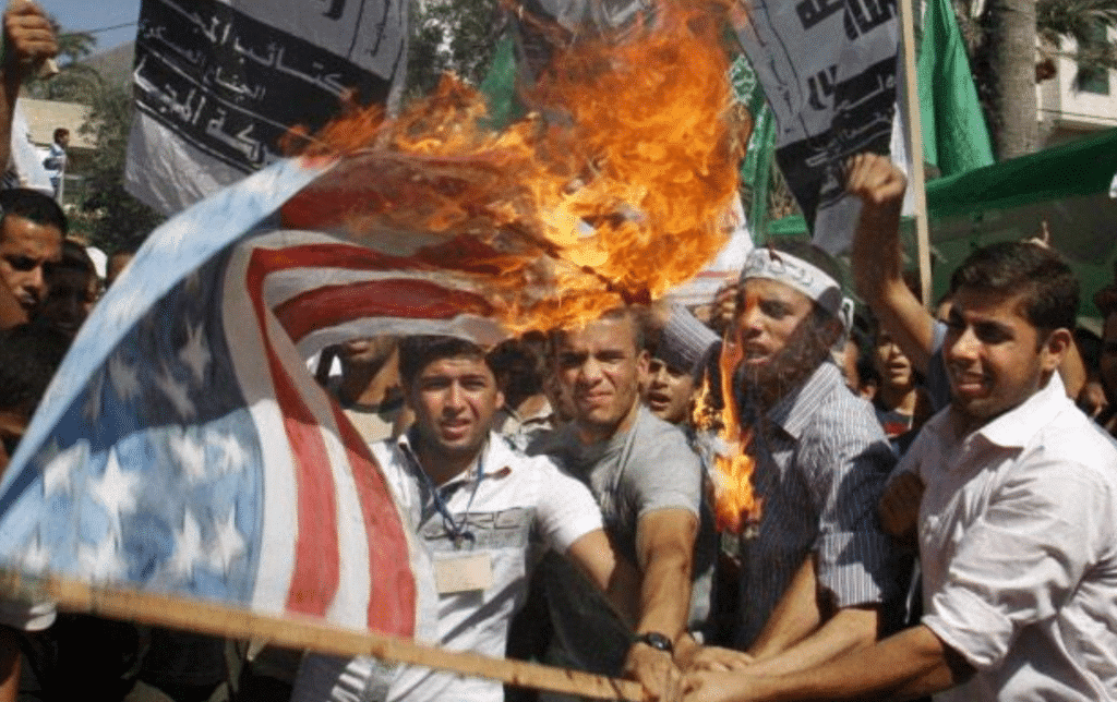 Pro Hamas demonstrators burning American flag
