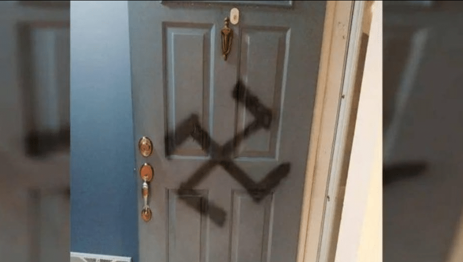 Antisemitic attack in Lyon France, swastika painted on door