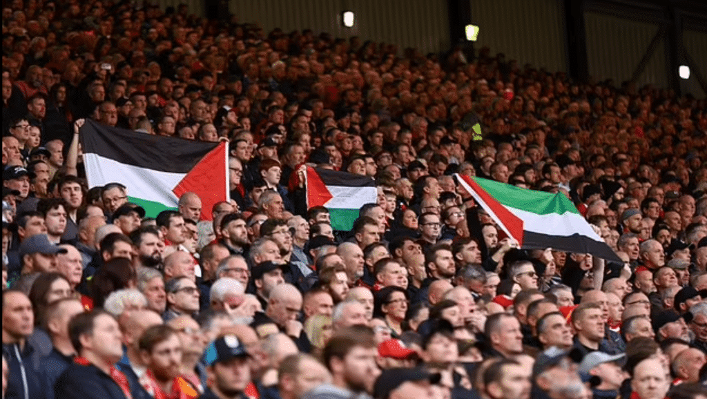 There were no Israeli flags, nothing. But they let Palestinian flags inside