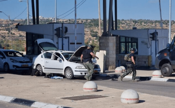 The scene of a shooting attack at a West Bank checkpoint south of Jerusalem on November 16, 2023