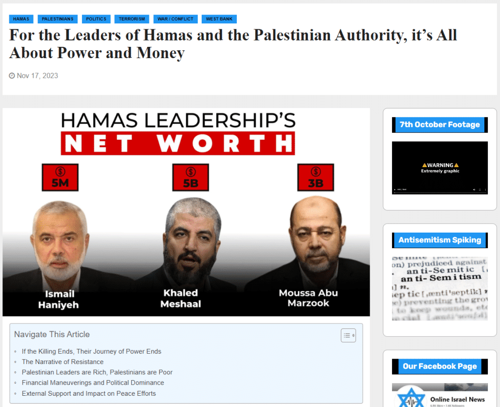 For the Leaders of Hamas and the Palestinian Authority, it’s All About Power and Money